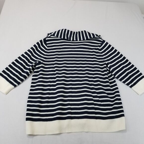 J Jill Top XL Knit Collared Pullover Sweater Striped Navy V Neck Nautical NWT - Picture 10 of 14